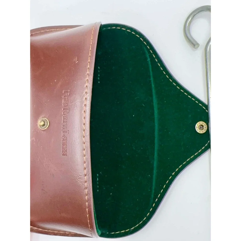 Vtg Polo Ralph Lauren Brown Leather Sunglass Eye Glass Case Green Lined Pony